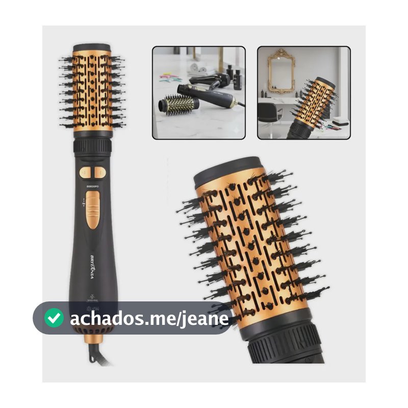 Britânia Escova Secadora Rotativa Modeladora Bivolt 1300w Preto E Dourado 127/220v