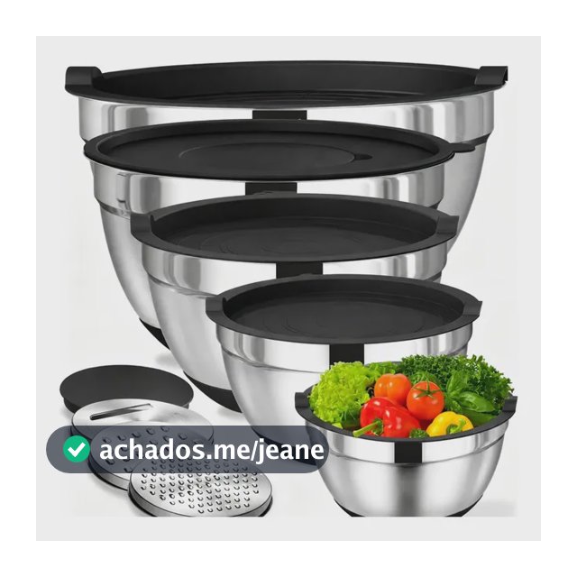Kit De 5 Bowls Tigelas De Inox Com Raladores Tampa Preto