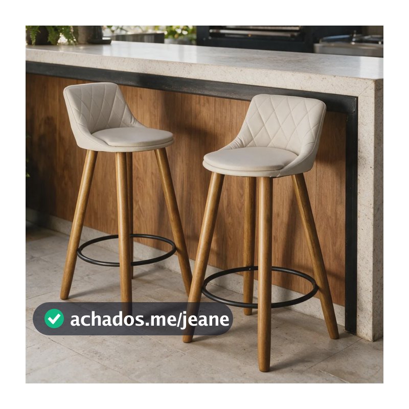 Kit 2 Banquetas Para Bancada Tecido Corano Design Elegante Altura 65 Cm Até O Assento Bege