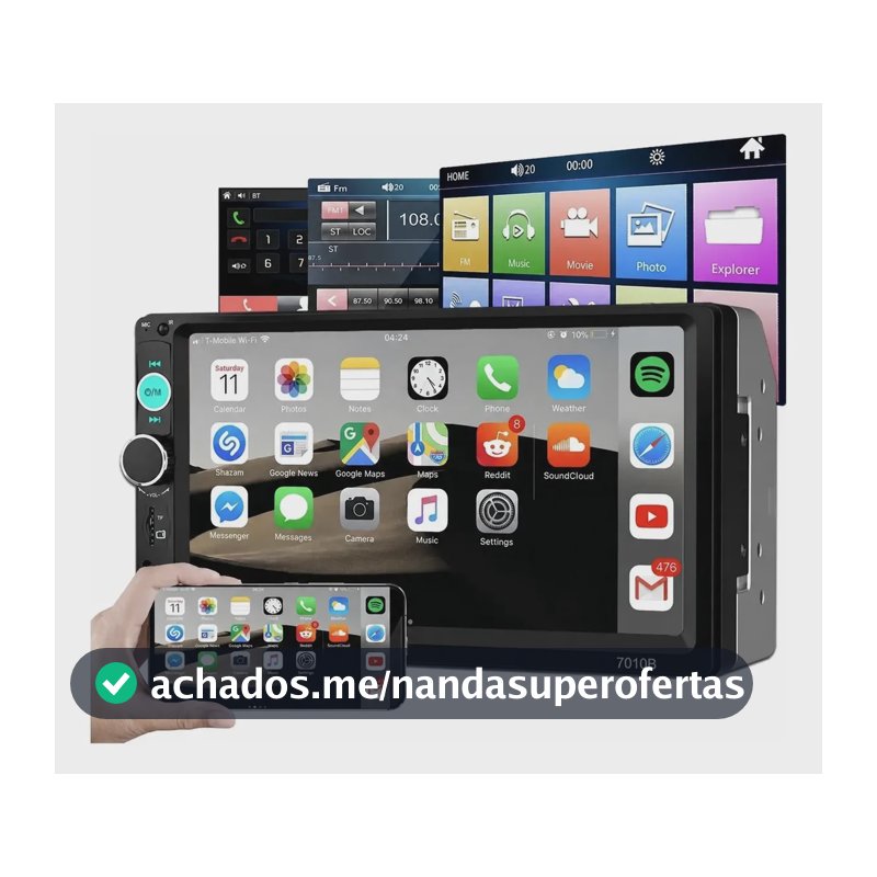 Central Multimídia Universal Mp5 Câmera Bt Espelha Dvd 2 Din Preto