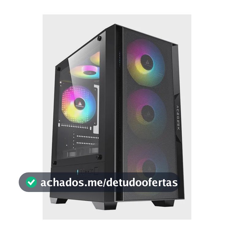 Gabinete Gamer Acegeek Stratus Mesh Preto Mid-Tower com Lateral de Vidro