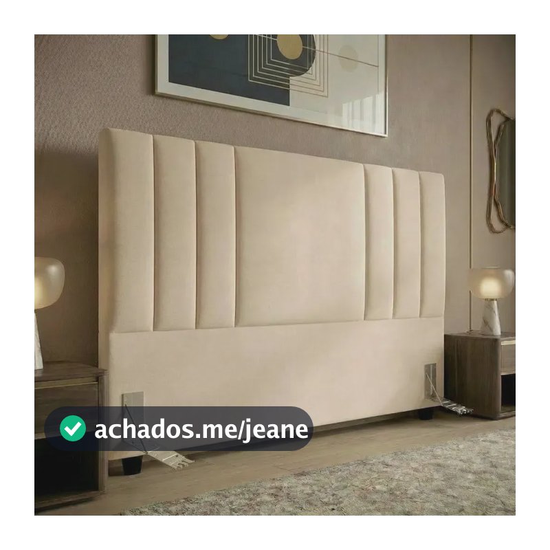 Cabeceira Cama Box Casal 1,40 Estofada Listra Bege Elegante C/ Kit Framer Linha Premium Lar Mobilia