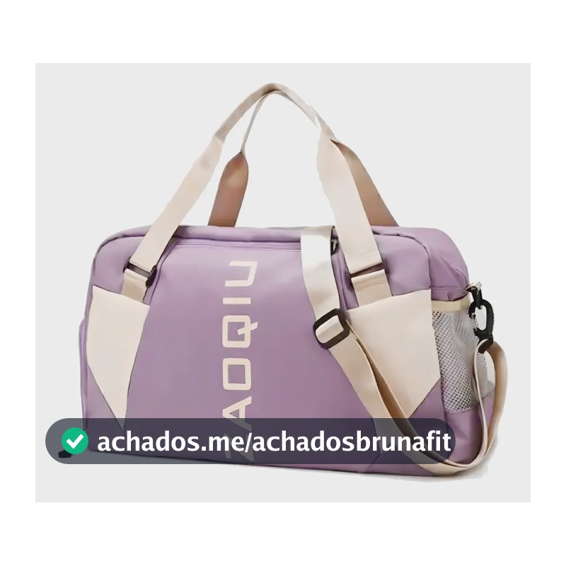 Bolsa Mala Viagem Passeio Treino Organizadora Porta Tenis Cor Lilás Cor da correia de ombro Bege Desenho do tecido Liso