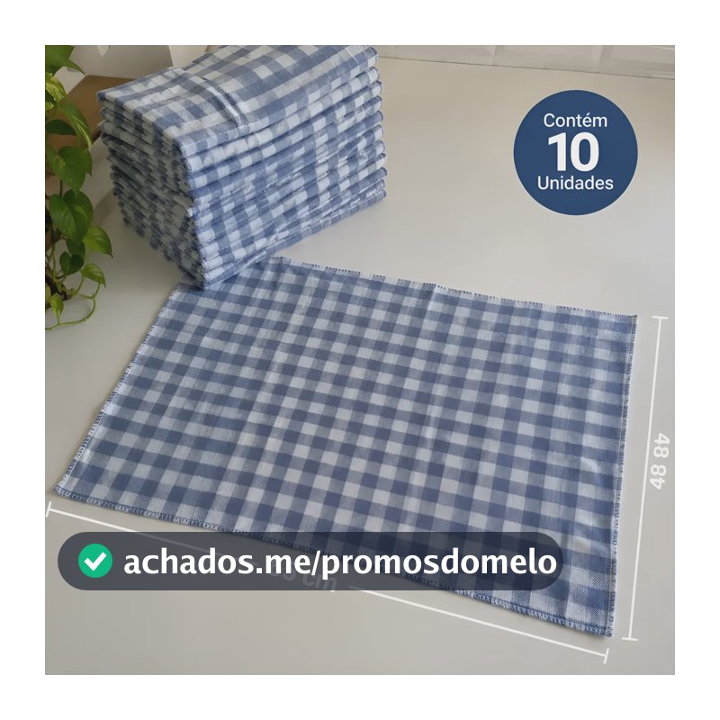 Kit 10 Pano De Chao Xadrez Azul 100 Algodao Limpeza 48x65 Cm Xadrez Azul