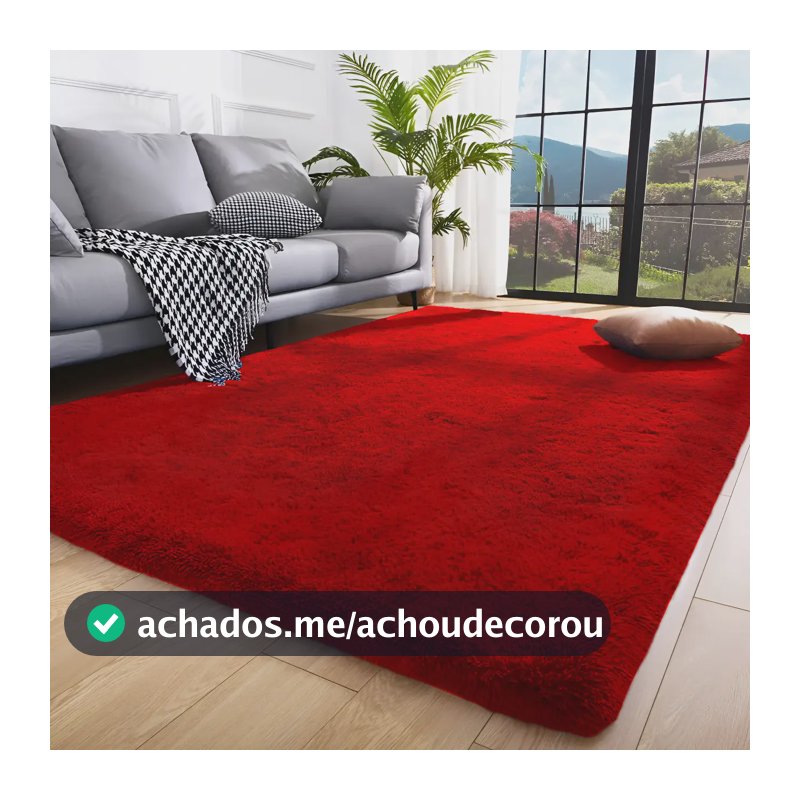 Tapete 2.00x1.50 Casa Laura Enxovais Shaggy Felpudo Para Quarto Sala Luxo Vermelho