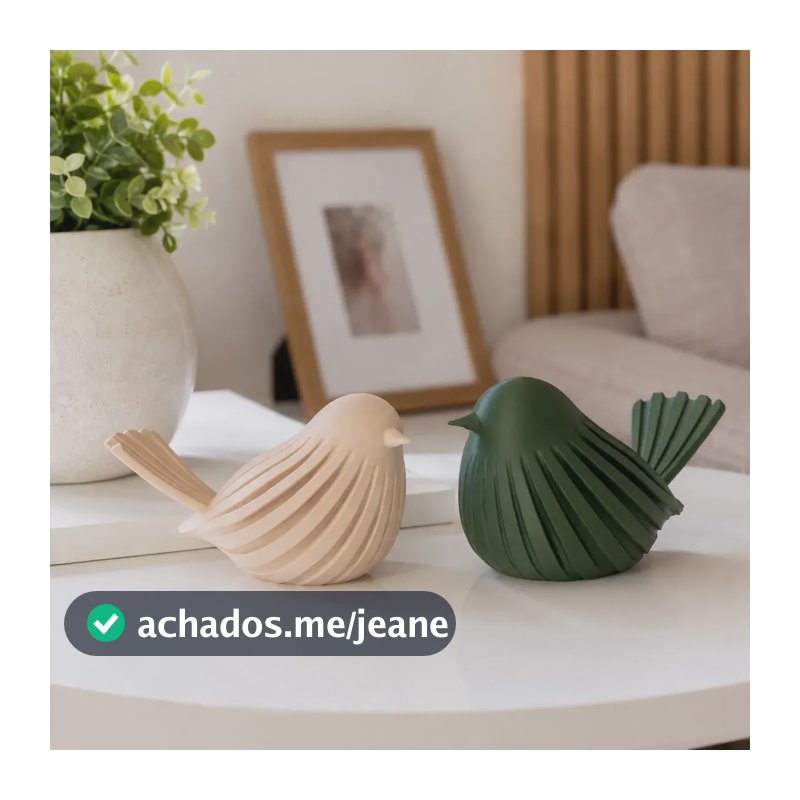 Par De Passarinhos Decorativos Modernos Enfeite Para Sala Bege E Verde