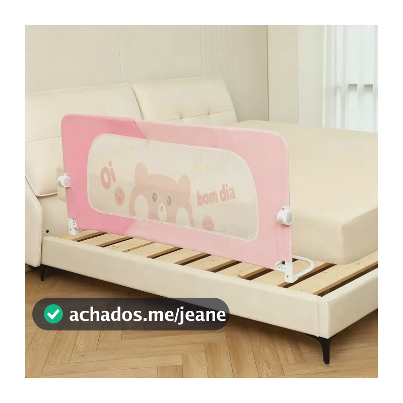 Barreira de Cama Infantil Anti-Queda, Altura Ajustável, Dobrável, 1,5m com Estampa de Urso Fofo