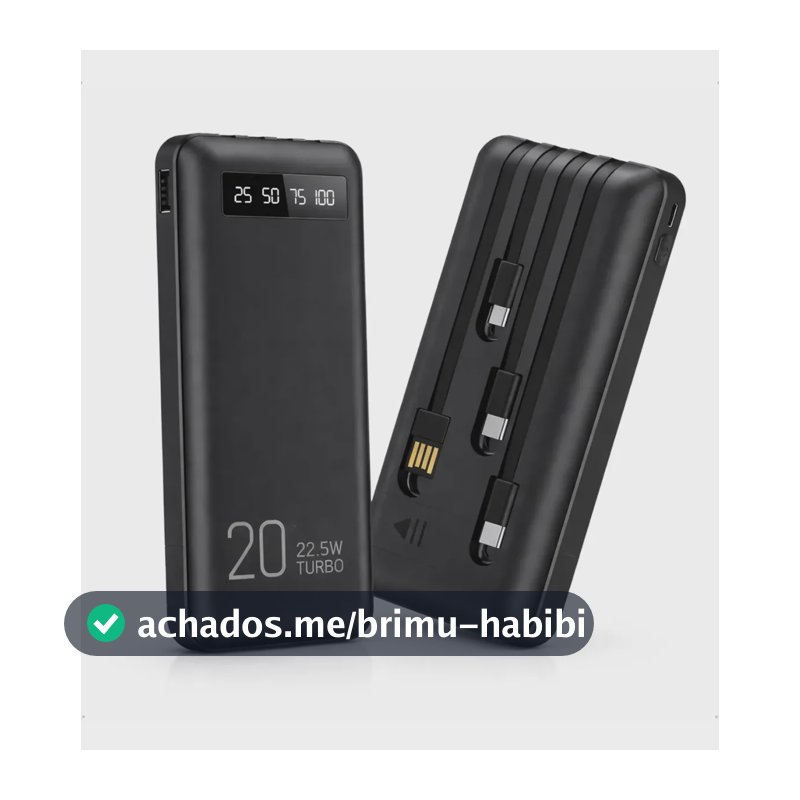 Power Bank 20000mah Carregador Portátil Turbo Rápido 22.5w Display Digital Preto