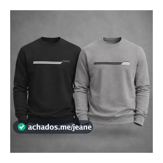 Kit 2 Moletons Careca Paris Flanelado Premium Diversas Cores G Preto + Cinza