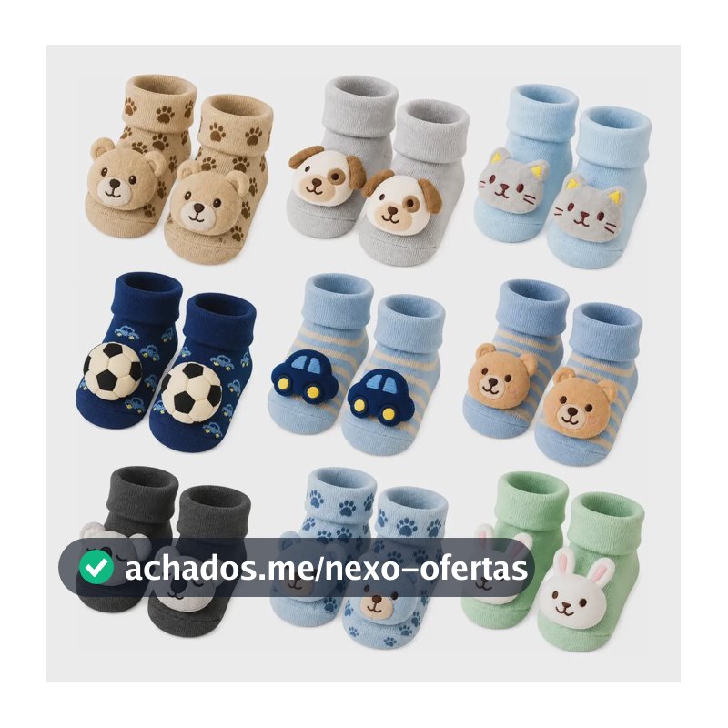 Kit 04 Pares Meia Bebê Bichinho Infantil Inverno Pelúcia 3 D