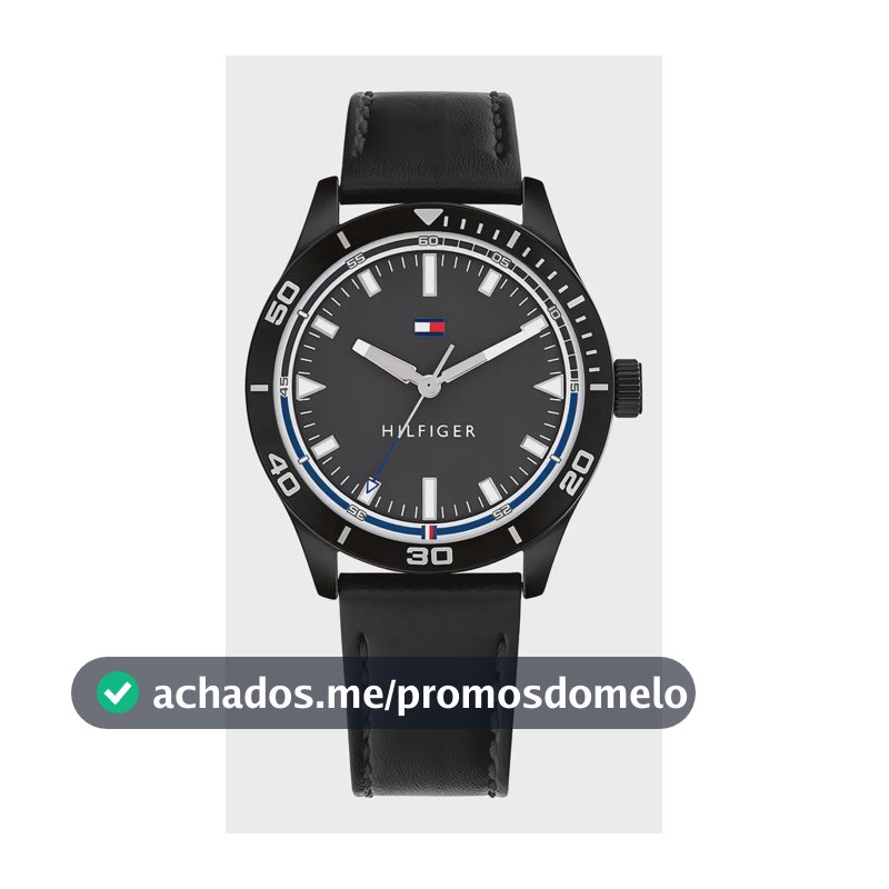 Relógio Masculino de Couro de Quartzo Preto Tommy Hilfiger