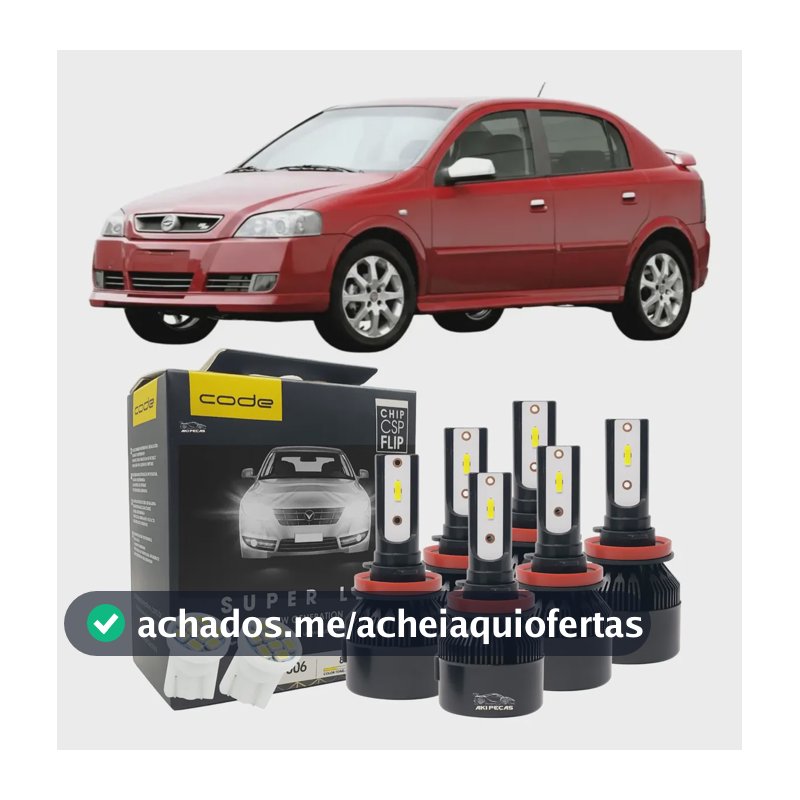 Kit Lâmpadas Super Led Automotivo Farol Alto Baixo Milha Chevrolet Astra 1999 Até 2012 Branco-neutro