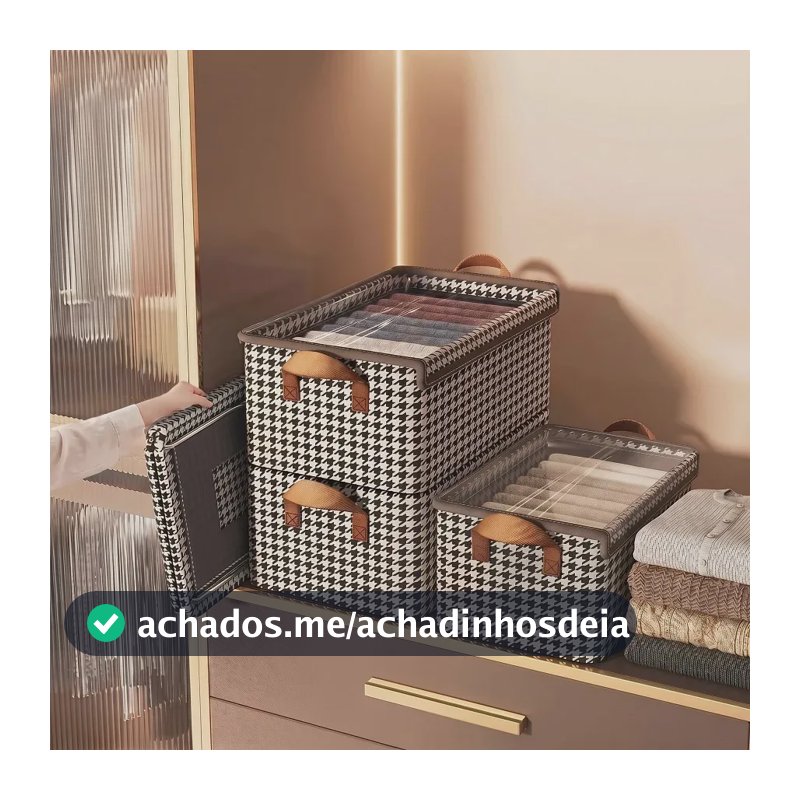 Kit 4 Caixas Organizadoras Dobráveis De Guarda Roupa Caixa Organizadora Padrão Xadrez Ideal para Roupas, Closet, Armário e Quarto