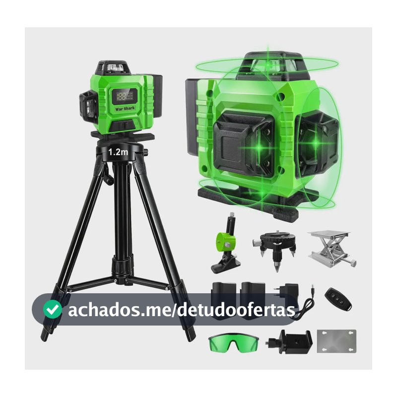 Nível Laser Verde 16 Linhas War Shark 2 Bateria+1.2m Tripé