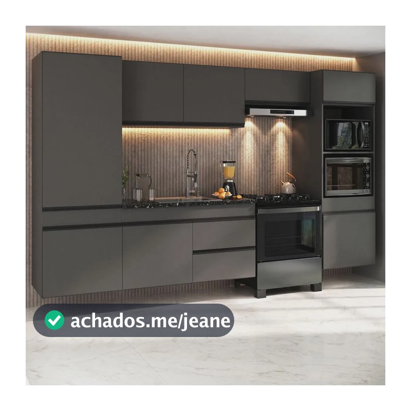 Armário de Cozinha Modulada Completa Suspensa 313cm Milano Multimóveis MP2406