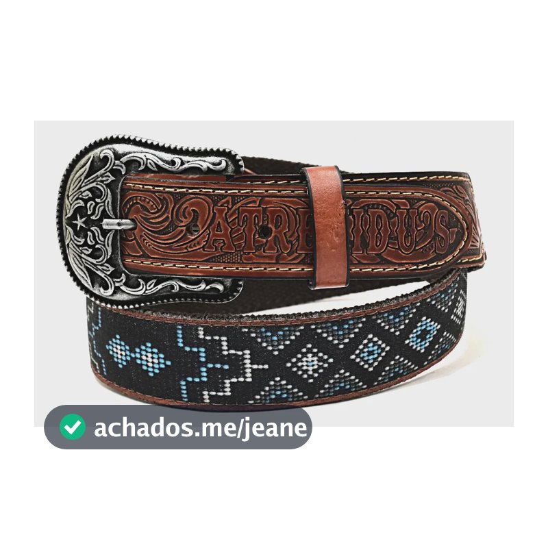 Cinto Country Couro Entalhado Gorgurão Azul Premium Whisky Grogurão Estampado 100