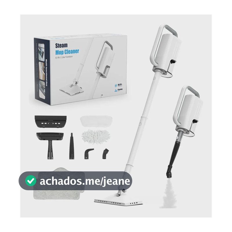 Mop A Vapor 1300w Profissional 6 Em 1 Limpeza Pesada 98°c Branco 220v