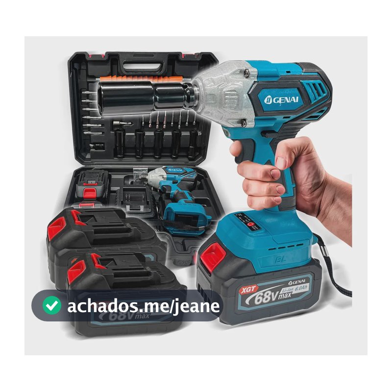 Parafusadeira E Chave De Impacto Portatil 2 Bateria 68v Azul-aço 127/220v 50hz/60hz