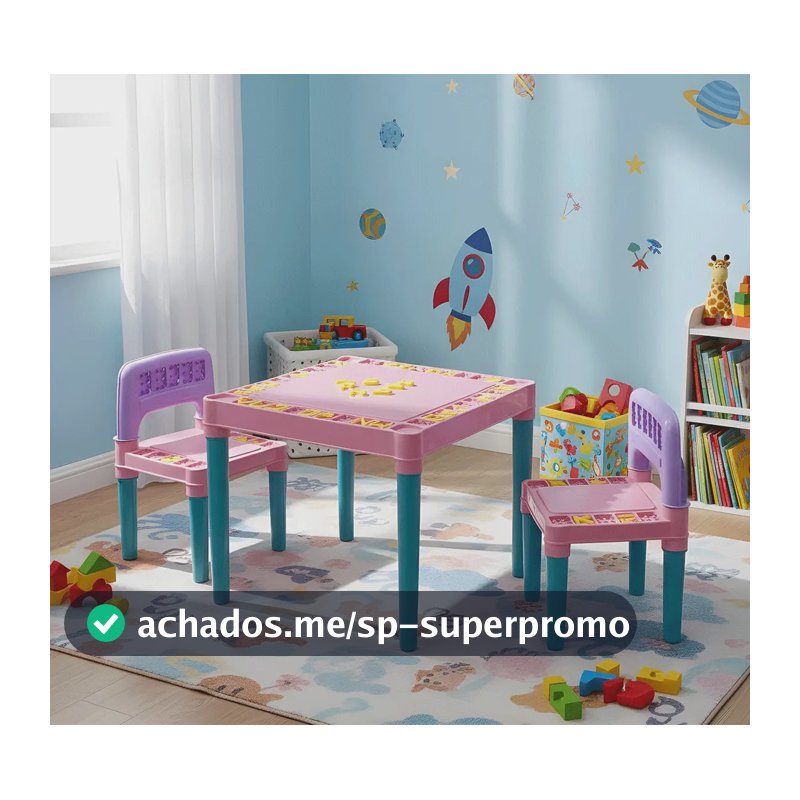 Mesa Mesinha Infantil Com 2 Cadeiras Educativa Tritec Rosa