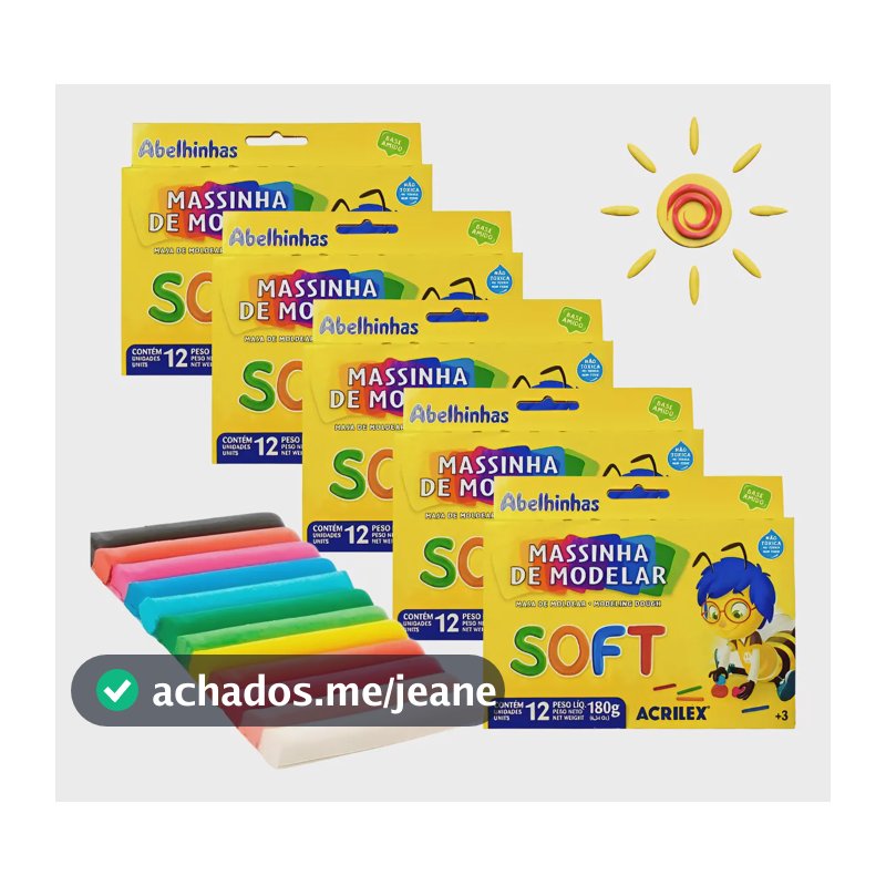 Kit 5 Caixas Massinha De Modelar Infantil 12 Cores - Acrilex 12 Cores