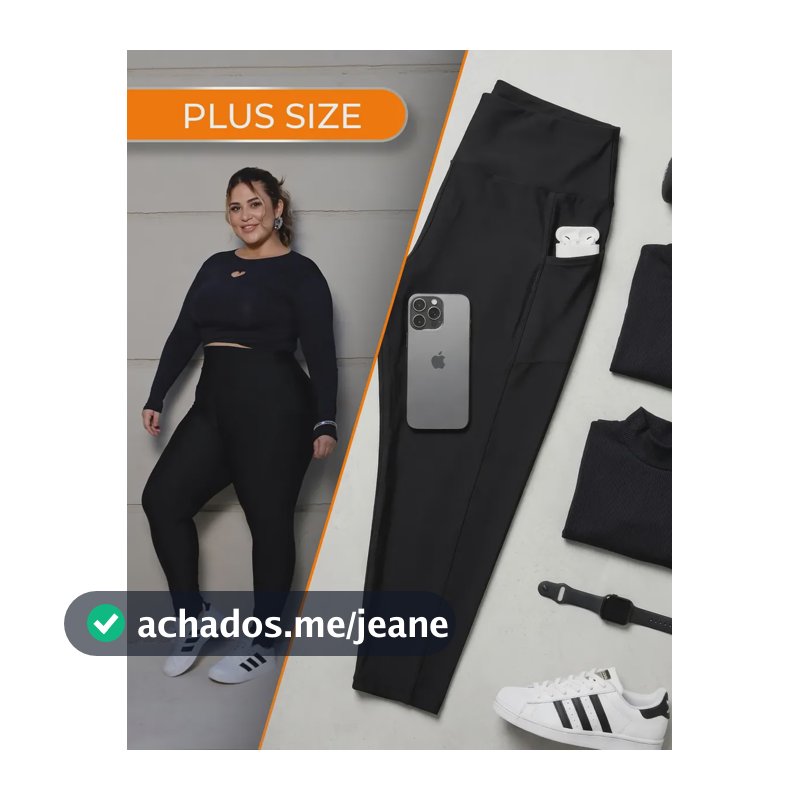 Calça Legging Com Bolso Sem Transparencia Academia Plus Size Preto Gg3