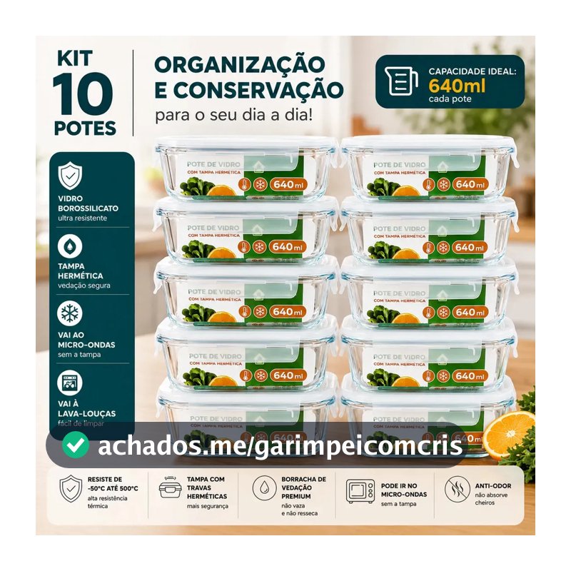Kit 10 Potes Herméticos De Vidro 640ml Haushop Tampa Vedação Firme Para Geladeira E Despensa Organização Da Cozinha