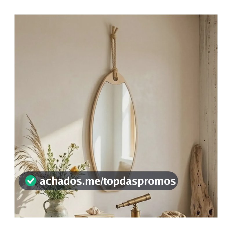 Espelho Decorativo Parede Prancha Em Mdf 60 Cm Corda Sisal