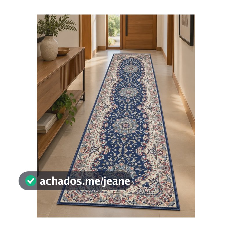 Tapete Passadeira Persa Belga Sala Quarto Cozinha 0,60 X 2,0 2 M 0.6 M Azul
