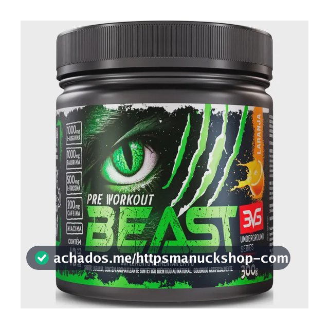 Pré-treino Beast 300g Sabor: Laranja - Ultra Concentrado - Promove Vasodilatação, Recuperação Energética, Aumento De Óxido Nítrico, Desintoxicação E Melhora De Concentração E Foco