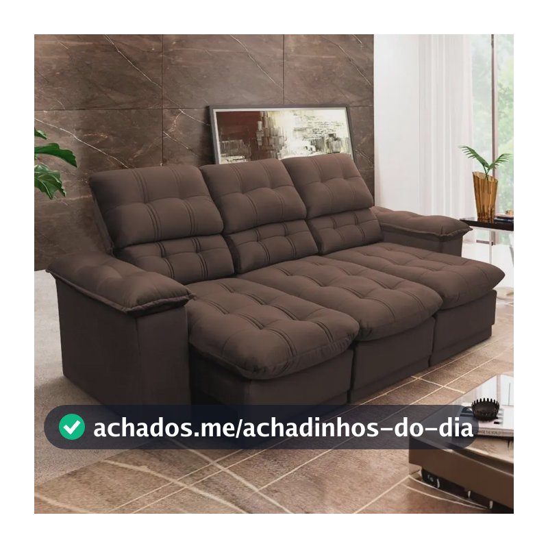 Sofá Retrátil Reclinável Atenas 2,30m Suede Velut Marrom