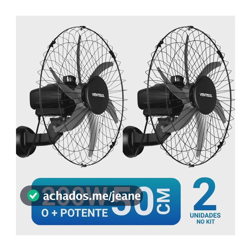 Kit2 Ventilador Parede Ventisol 50cm Steel Pro Bivolt Escola 50 Cm 50/60 Hz Preto 127/220v Plástico 6