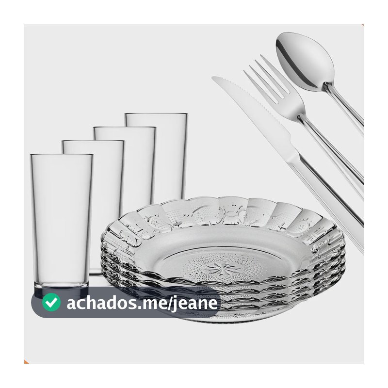 Aparelho De Jantar 20 Peças - Pratos + Copos + Talheres Inox Transparente