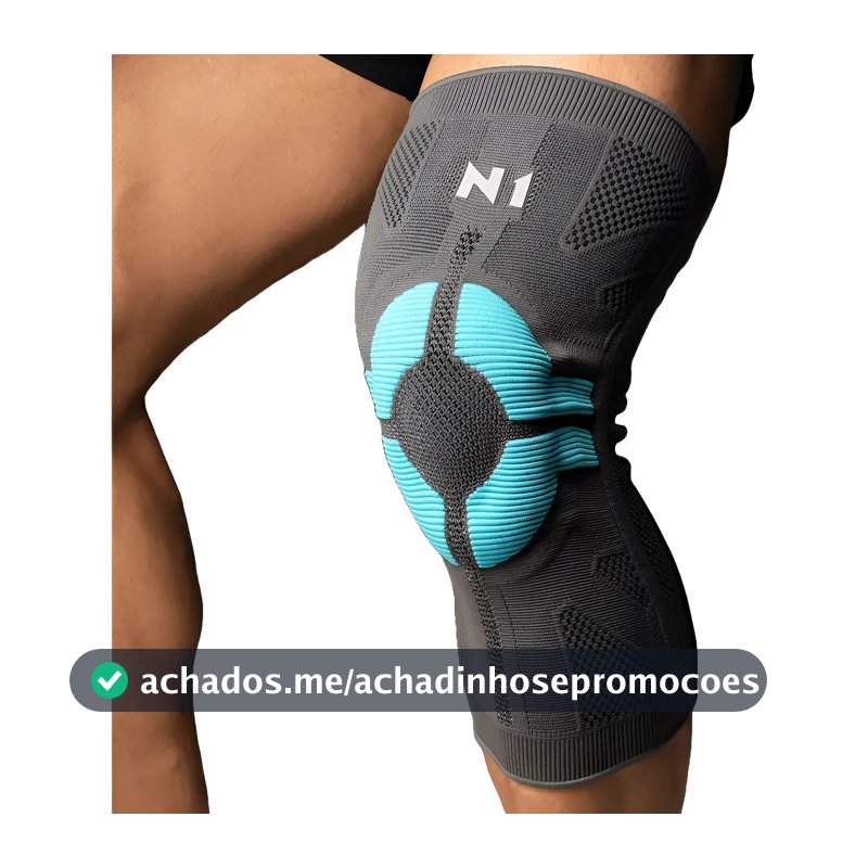 Joelheira N1 Sport Knit 3d Pró Cinza Com Azul Turquesa Tamanho G