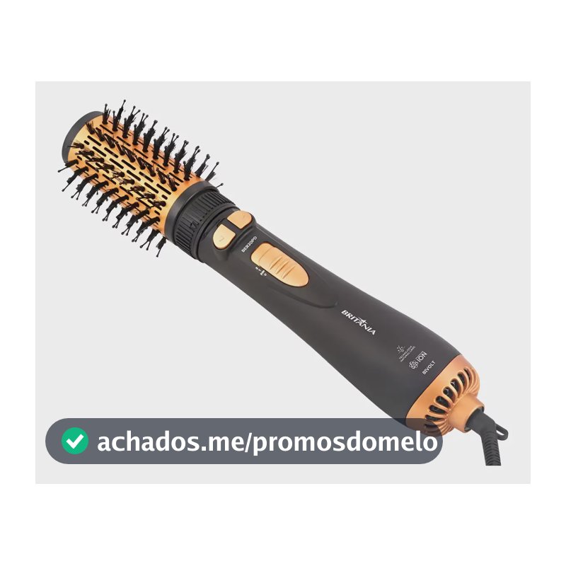 Escova Modeladora Rotativa Britânia Ber20pd 3 Temperaturas Cor Preto e Dourado