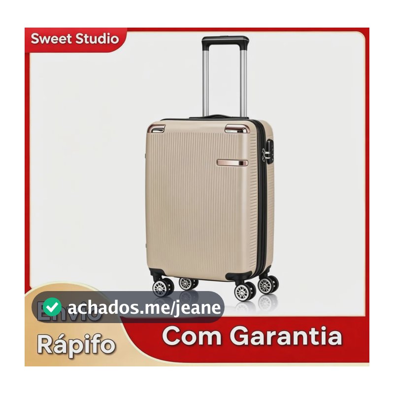 Mala de Bordo Rígida Sweet Studio Dourada com Rodas 360, para Viagem