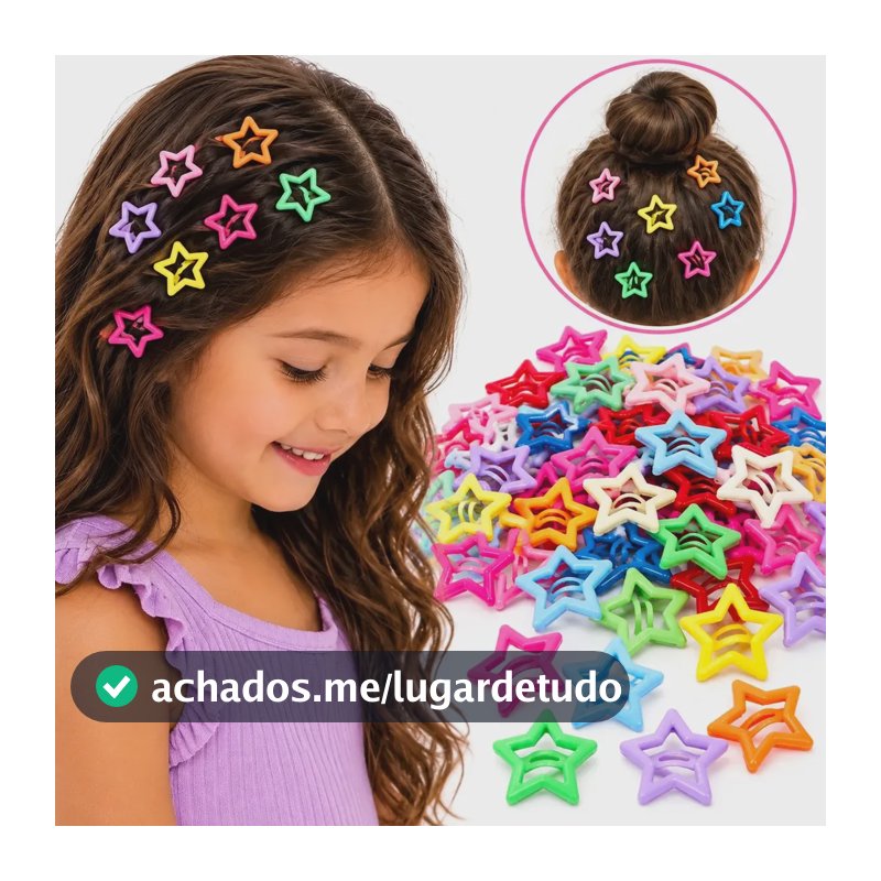 Kit 50 Presilhas De Cabelo Estrela Colorida Tic Tac Infantil Colorido Sortidos