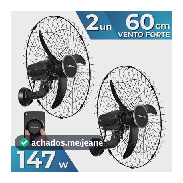 Kit 2 Ventilador Osc Parede 60cm 3pás Preto Ventisol 127/220