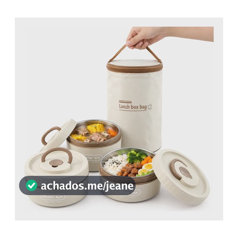 Kit 3 Marmitas Inox Térmicas  Herméticas Com Bolsa Térmica Bege