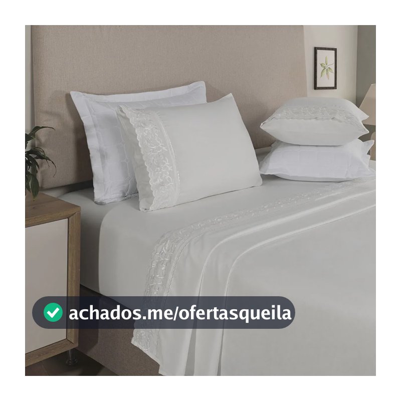 Jogo De Lençol Cama Casal 4 Peças 300 Fios Bordado Turim Percal Branco