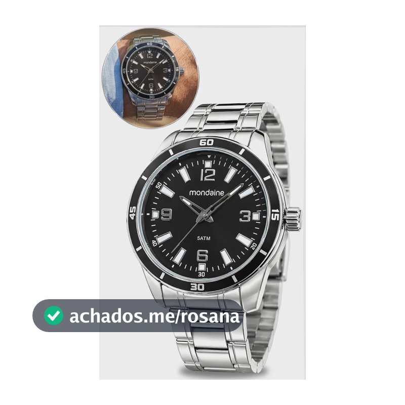 Relógio Mondaine Masculino Analógico 99834g0mvne1 Prateado Fundo Preto Pulseira Aço Inoxidável Brilha No Escuro Prova D'água 50 Metros