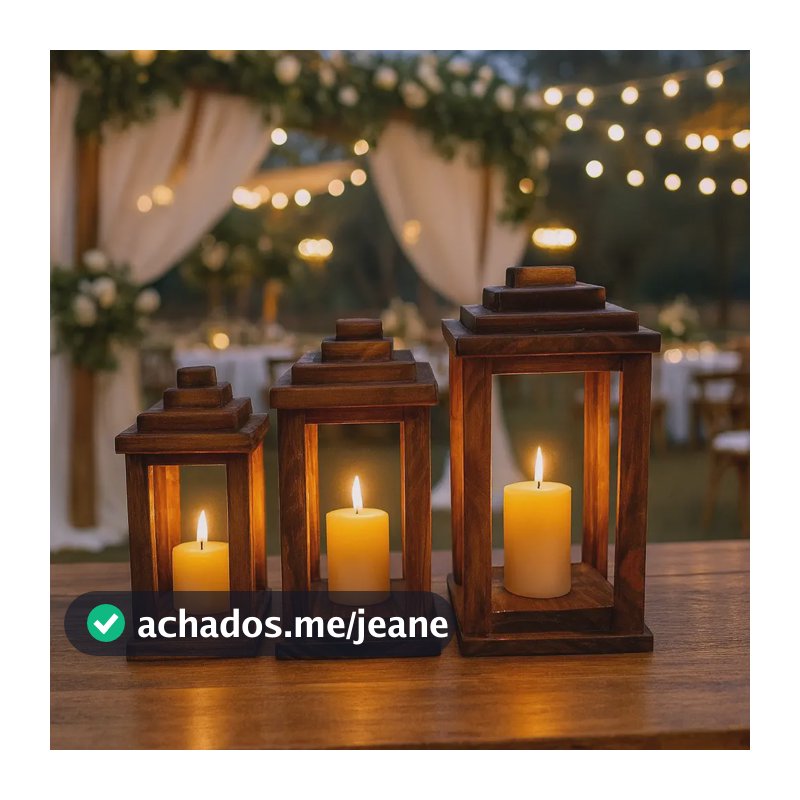 Kit Lanternas De Madeira Rústicas Decorativas 3pçs Rústico