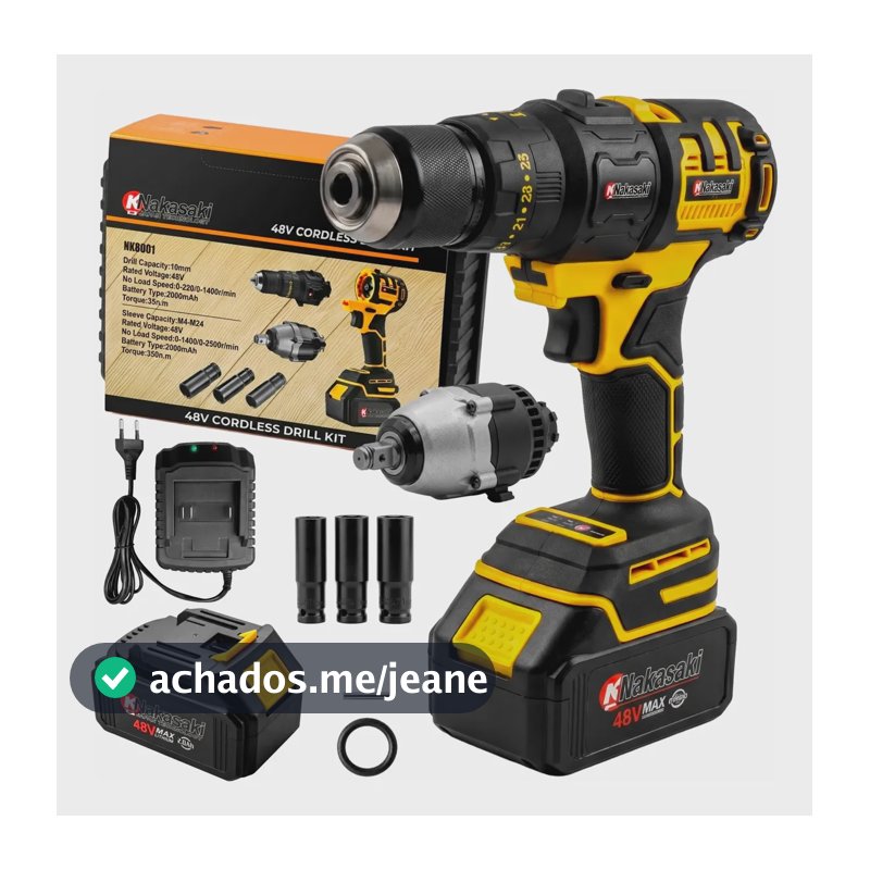 Parafusadeira Bateria + Chave De Impacto 48v K Nakasaki Amarelo 110v/220v