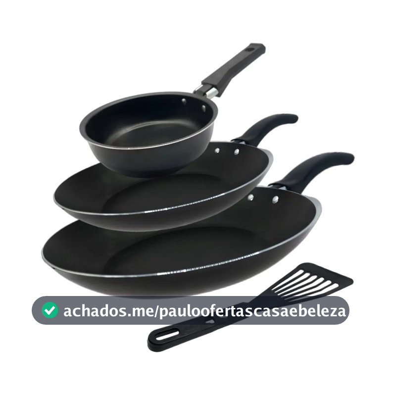 Conjunto De Frigideira 3 Pçs Antiaderente Techflon Nacional Cor Preto