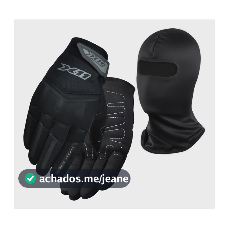 Luva Touchscreen Motociclista X11 Fit X GG com Balaclava Preta