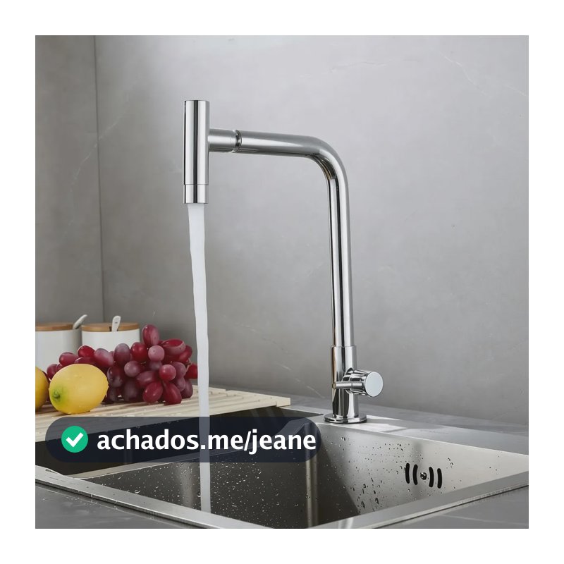 Torneira De Cozinha Monocomando Fria 360° Giratória Ângulo Ajustável Cromado Aço Inox