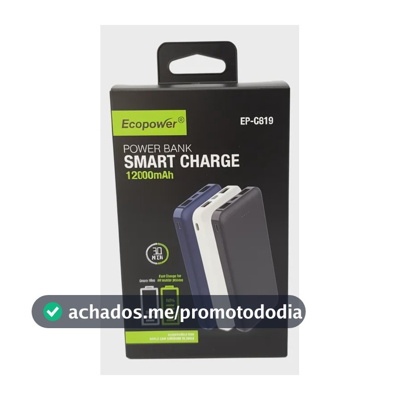 Power Bank 12000 Carga Rápida, Compativel C Todos Celulares Preto