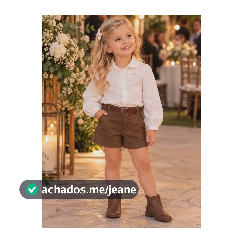 Conj. Inf.menina Milon Camisa Shorts Veludo Off White/marrom Off White E Marrom 4