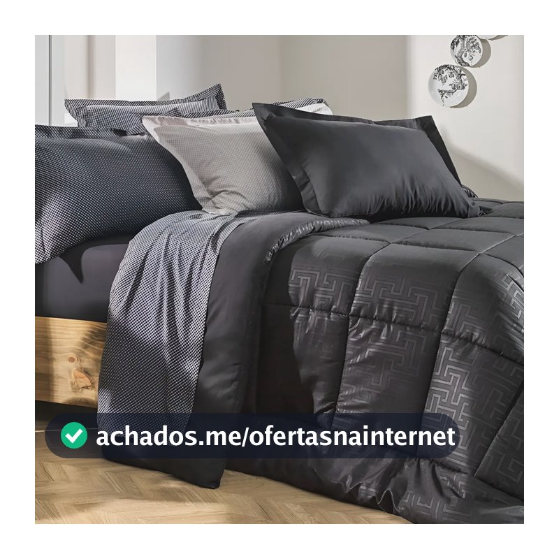 Edredom Queen Altenburg Toque de Pluma Acetinado Preto Labirinto
