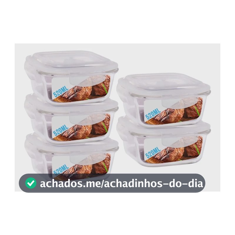 Conjunto 5 Potes De Vidro 520ml Hermético 4 Travas Marmita Sortido