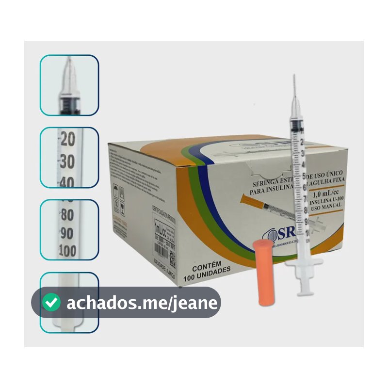 Seringa Insulina Com Agulha Fixa U-100 8mm X 0,30mm 100un Sr